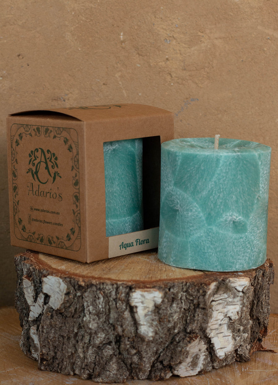 Aqua Flora | Floral Pillar Candle