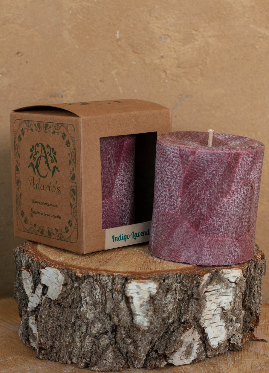 Indigo Lavender | Floral Pillar Candle