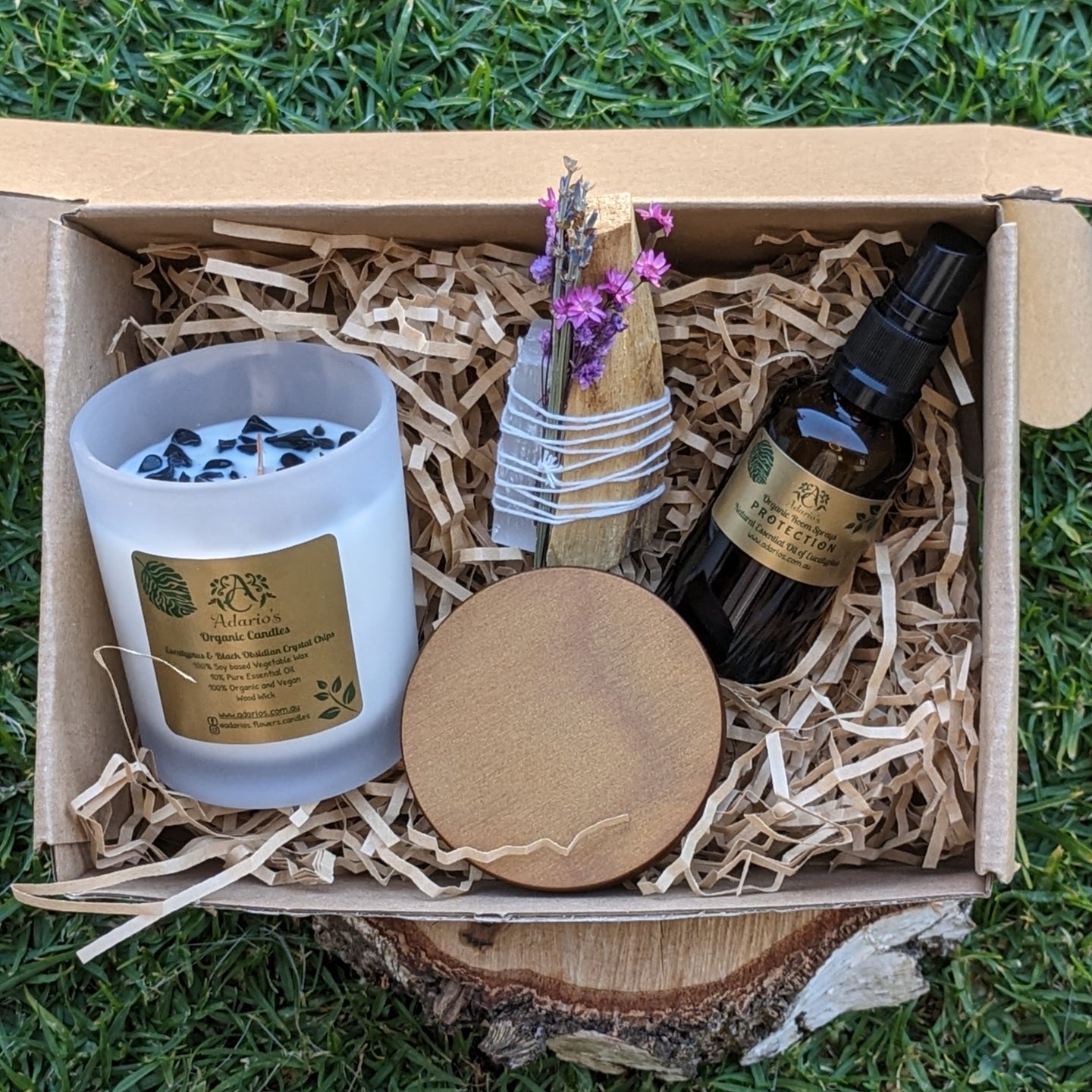 NATURAL SMALL GIFT BOX ESSENTIAL OIL ROOM SPRAY SOY CANDLE CRYSTAL MASSAGE OIL SMUDGES