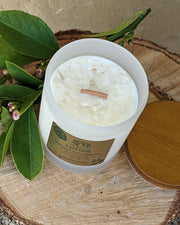 NATURAL SOY PURE SAGE ESSENTIAL OIL CANDLE CLEAR QUARTZ CRYSTALS