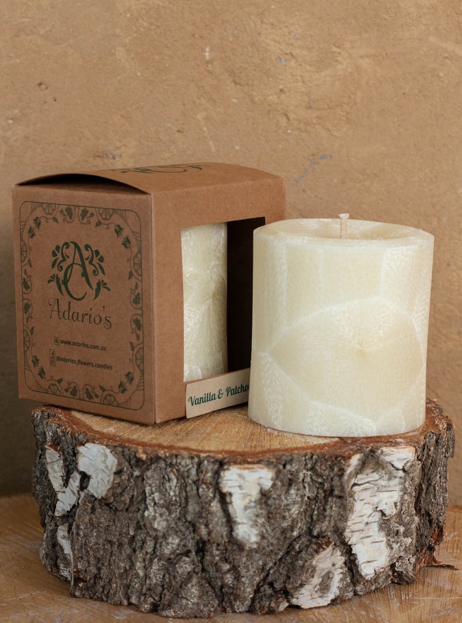 Vanilla & Patchouli | Earthy Pillar Candle